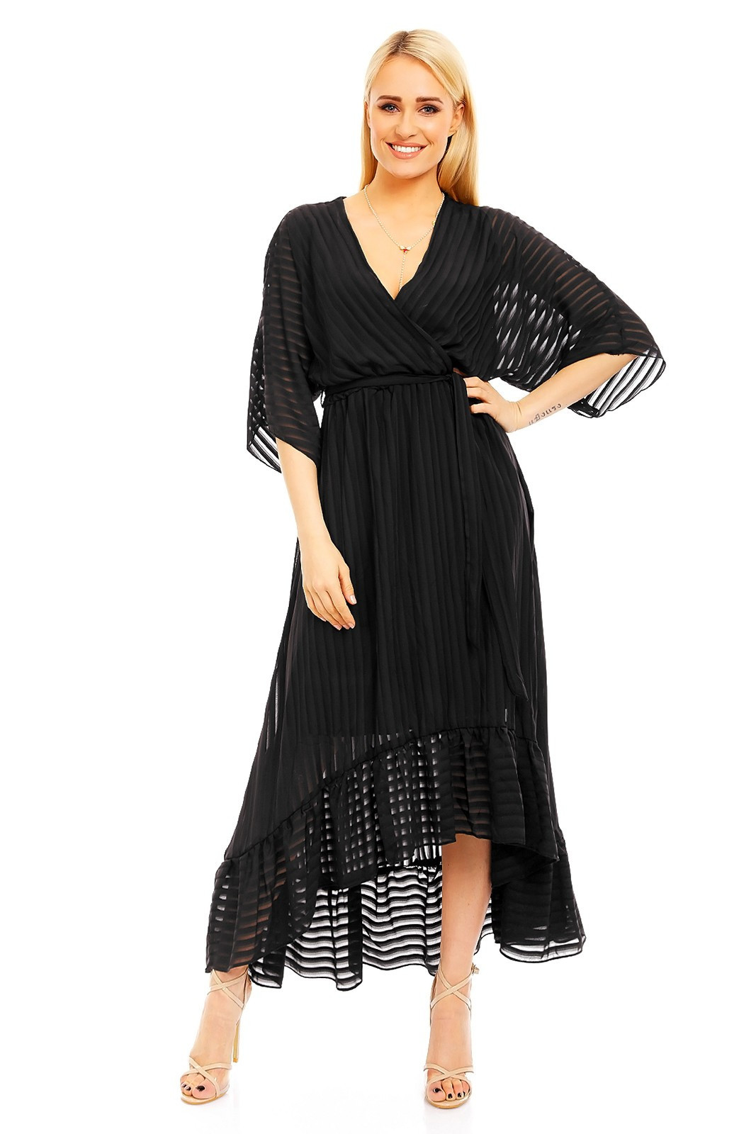 Lehké dámské šaty s asymetrickou sukní černé - Černá - LULU&LOVE černá S/M