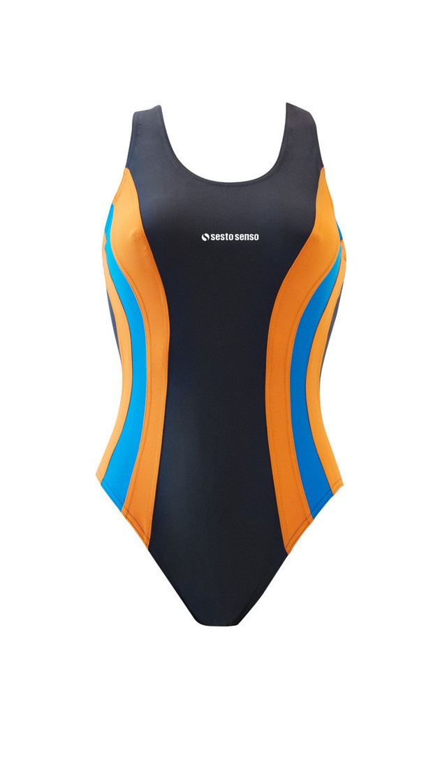Dámské jednodílné plavky 715 - Sesto Senso XL grafit-oranžová-modrá