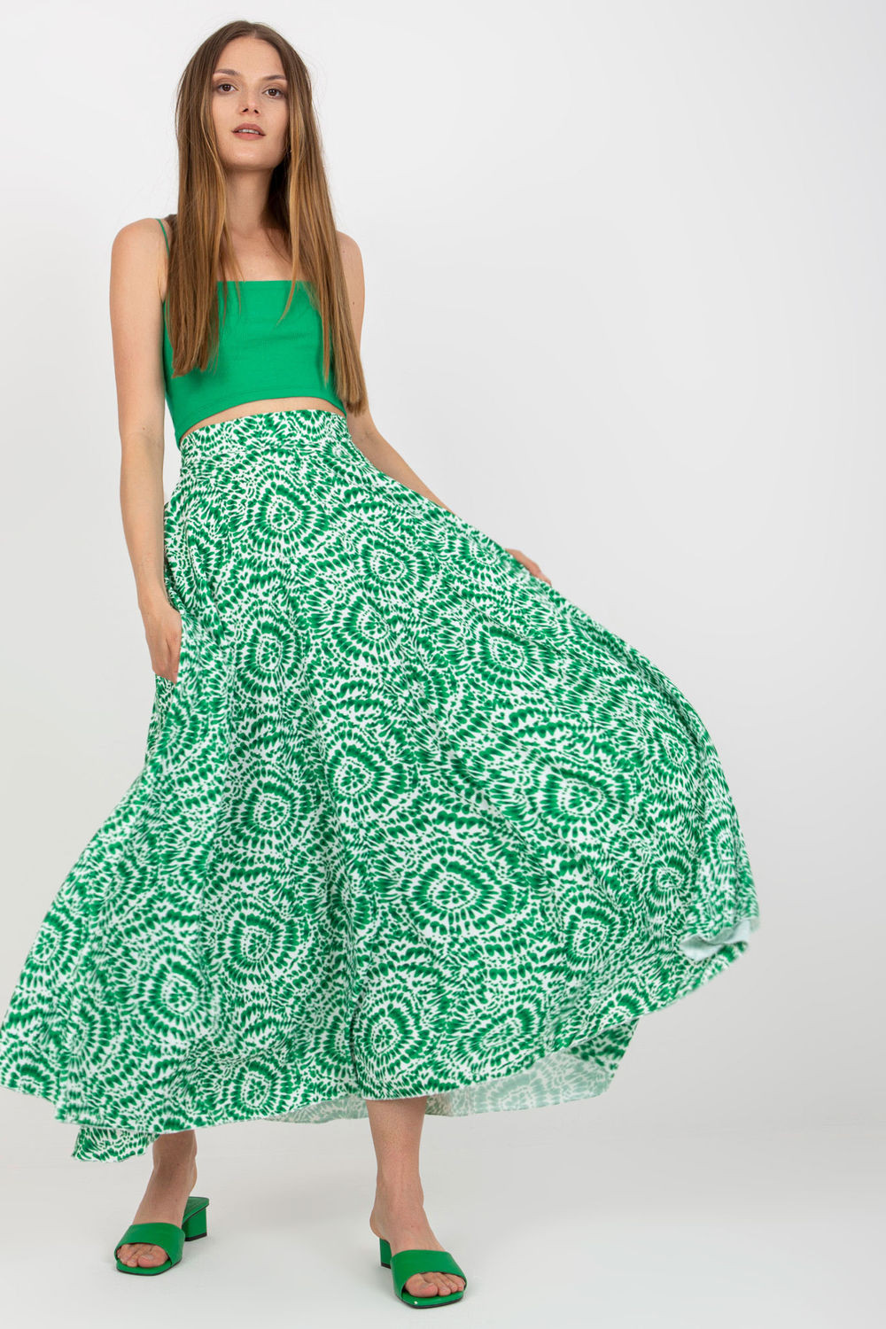 Dámská sukně dlouhá SD-1154 - Rue Paris S zeleno-bílá