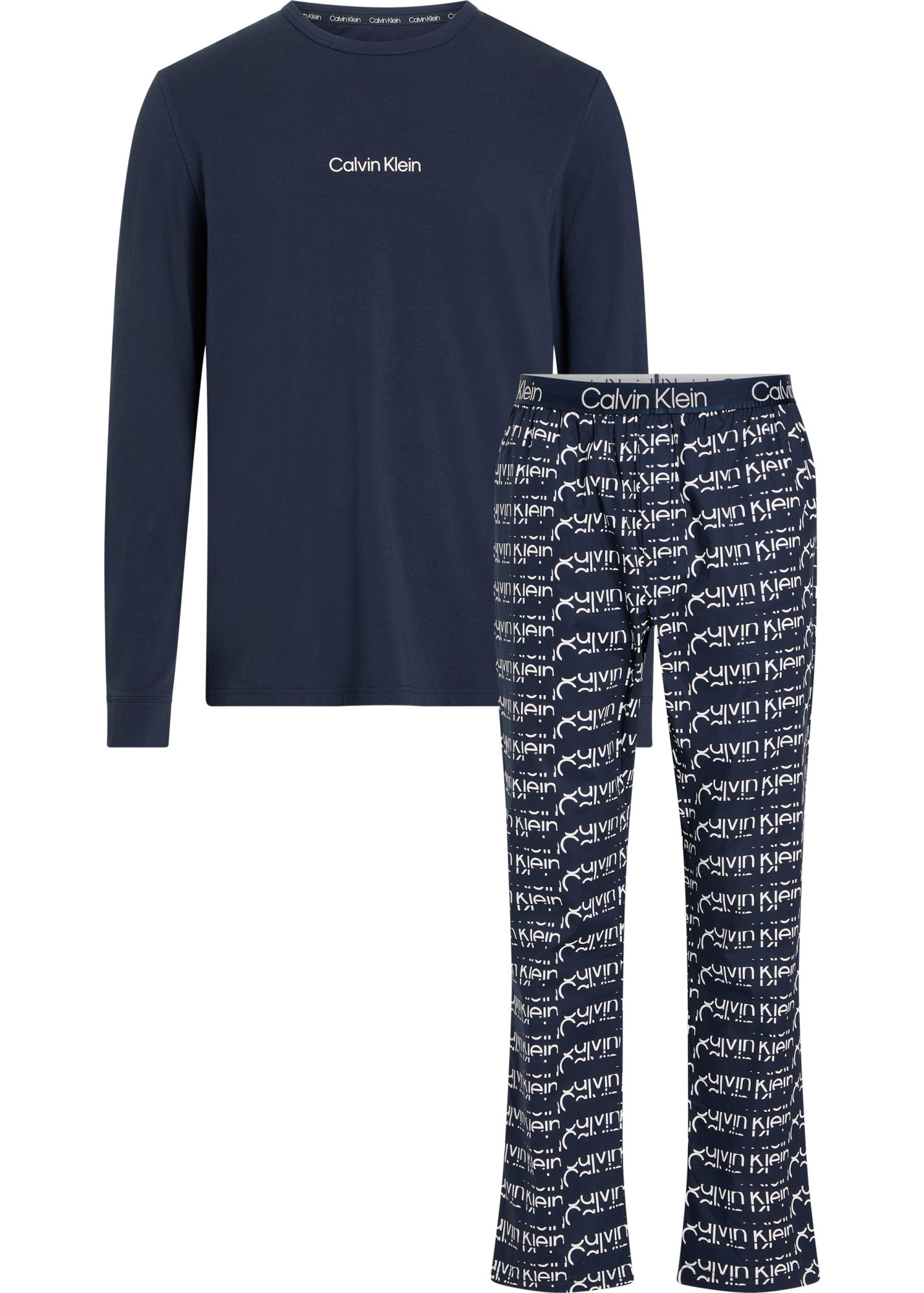 Pánské pyžamo L/S PANT SET 000NM2184E GVB tm. modré - Calvin Klein M