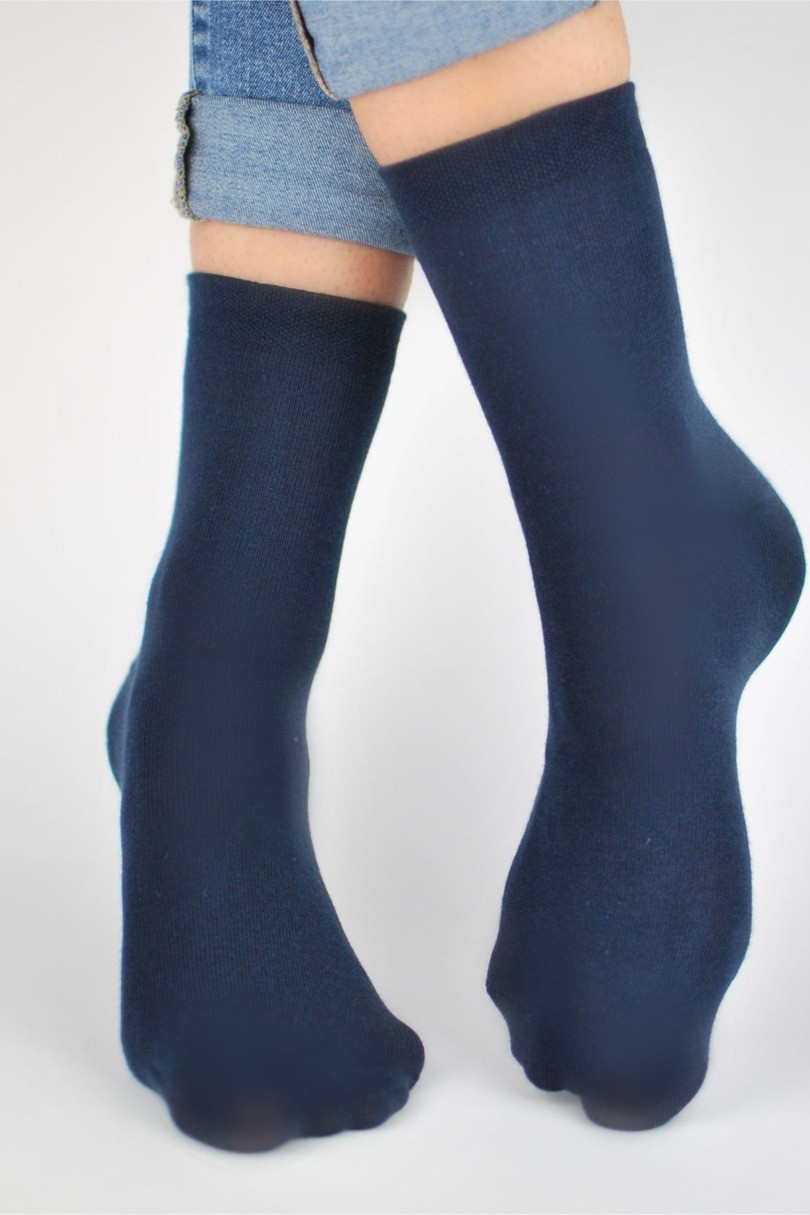 Hladké dětské bavlněné ponožky SB005 tmavě modrá 35-38