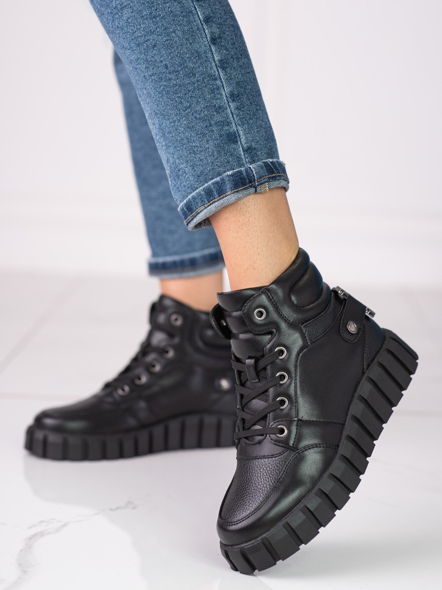 Módní kotníčkové boty dámské černé bez podpatku 39