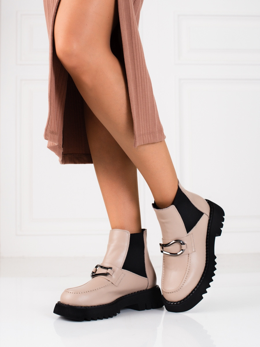 Exkluzívní kotníčkové boty dámské hnědé na plochém podpatku 40