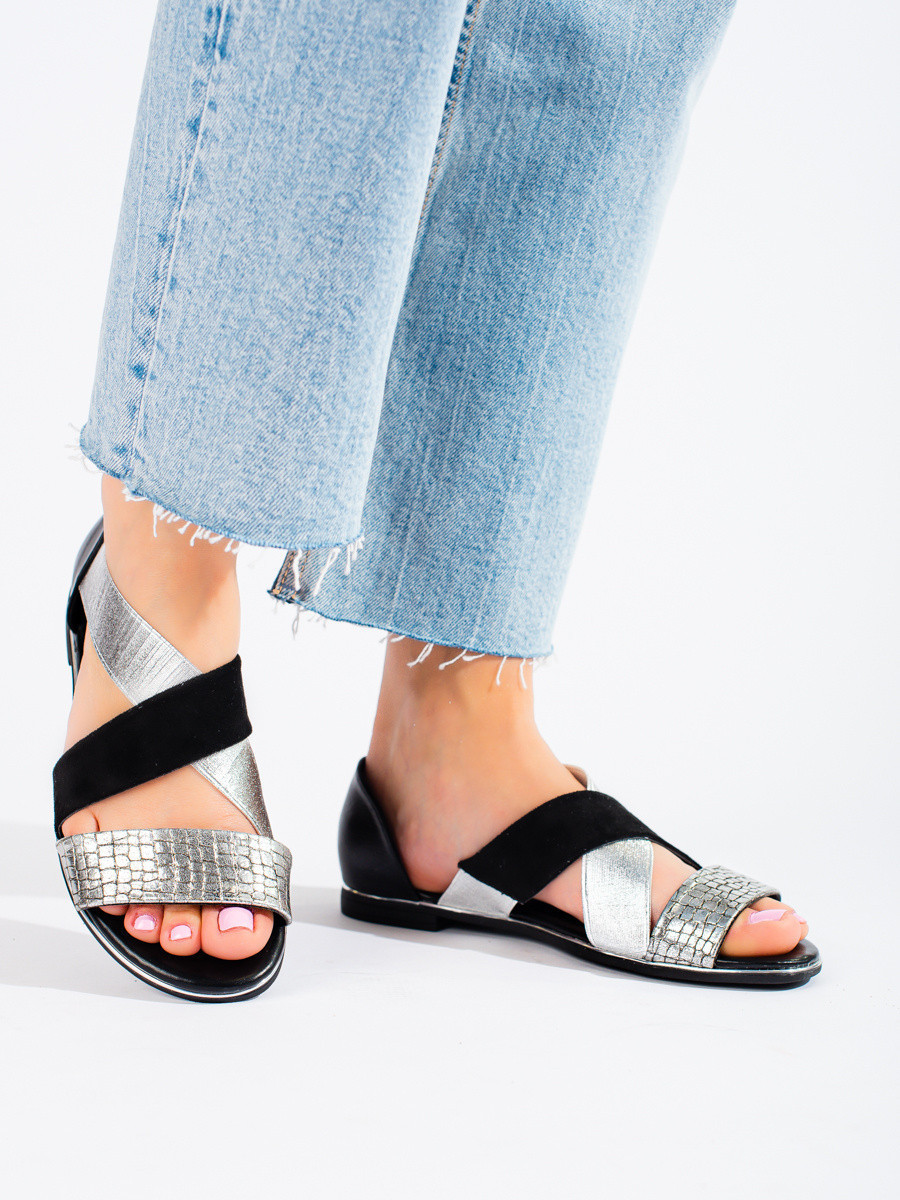 Designové dámské černé sandály bez podpatku 36