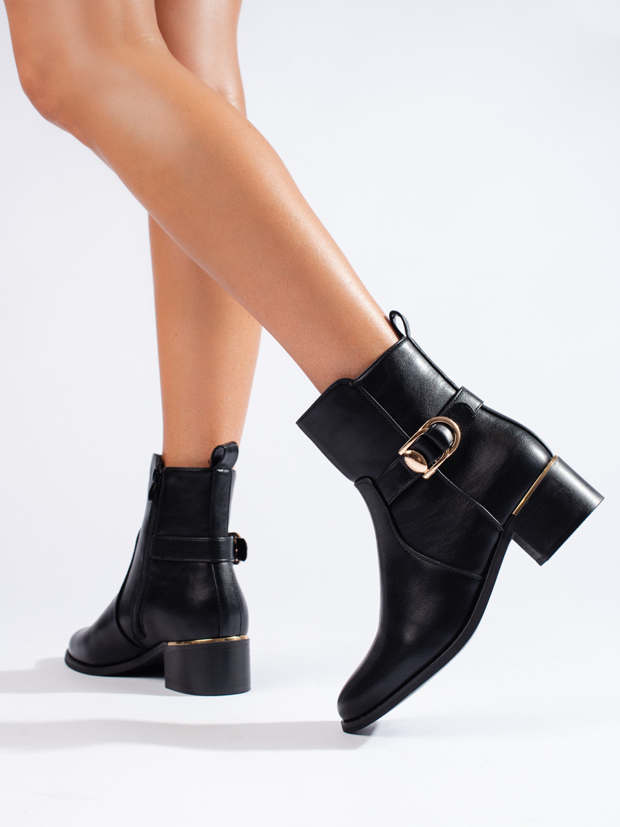 Klasické dámské černé kotníčkové boty na širokém podpatku 36