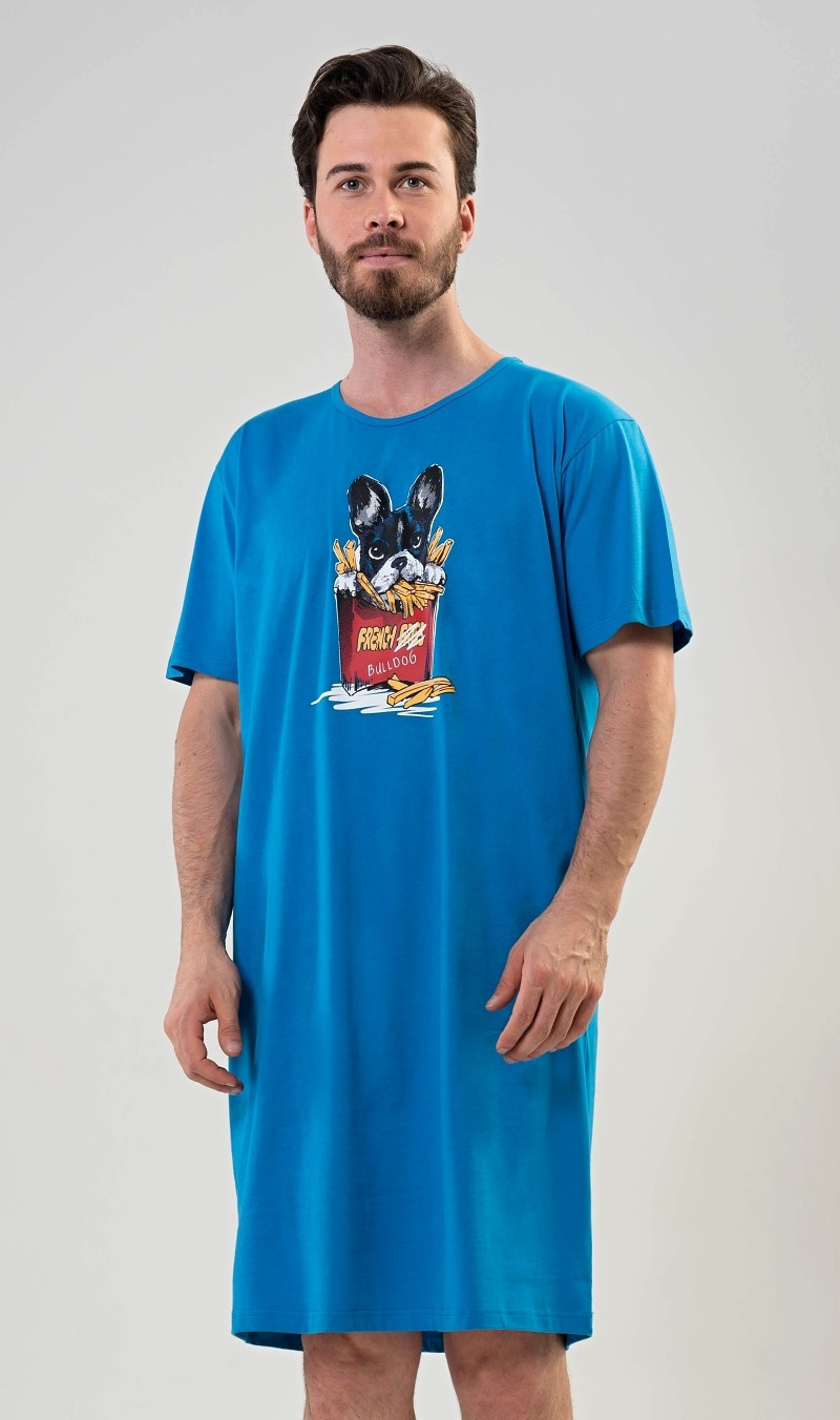Pánská noční košile s krátkým rukávem Bulldog modrá XL