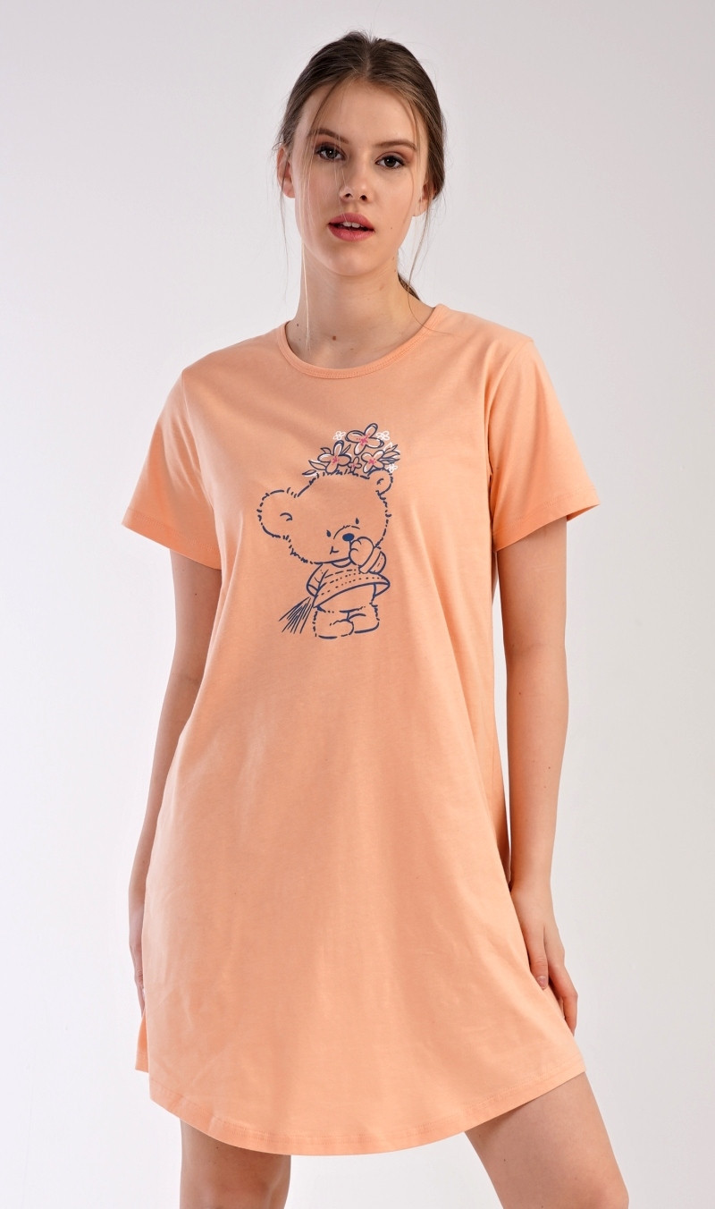 Dámská noční košile s krátkým rukávem Méďa s kytkou mentolová XL