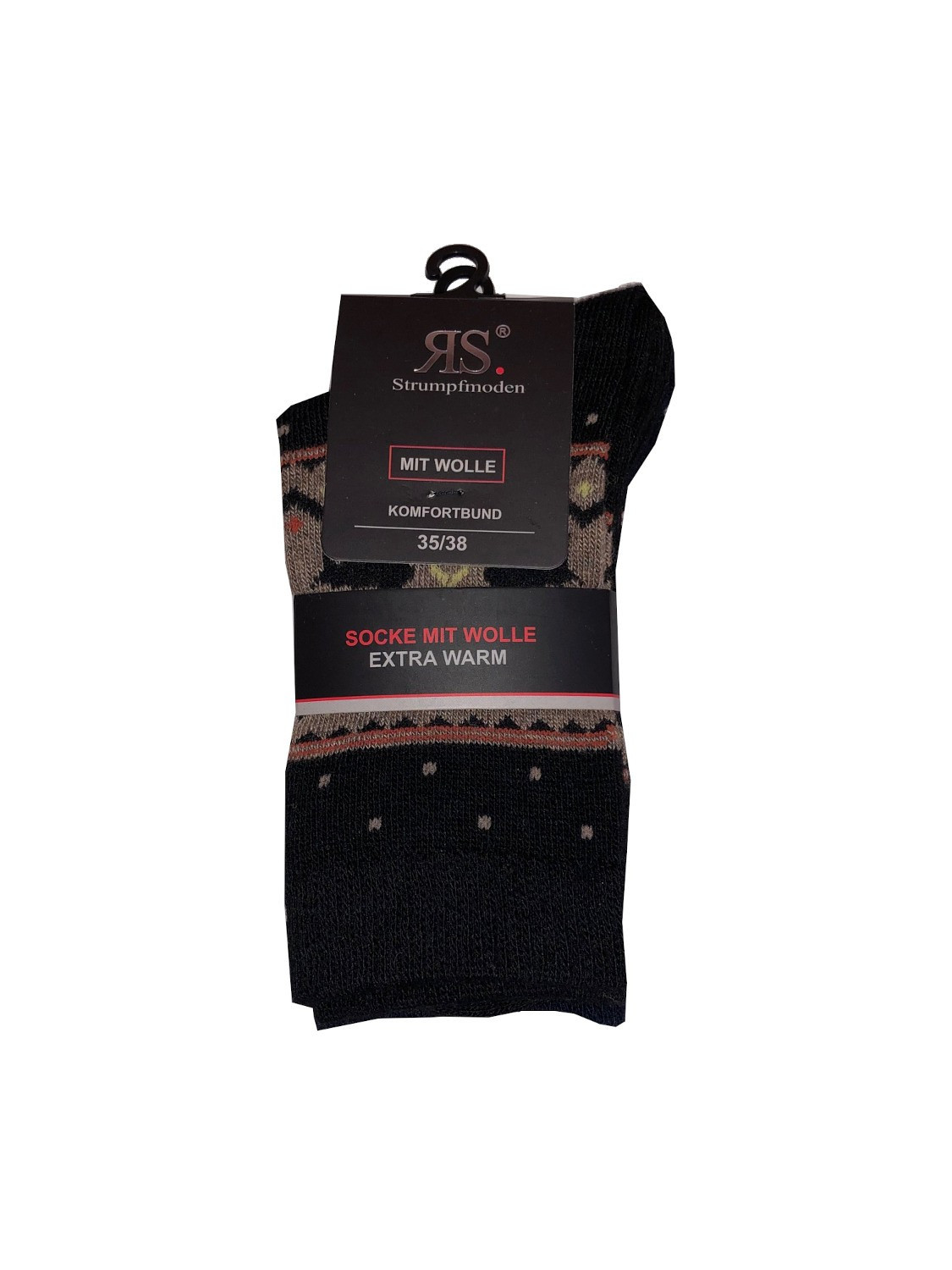 Ponožky RiSocks 43356 Mit Wolle Komfortbund vzor 35-46 A'2 černo-béžová 35-38