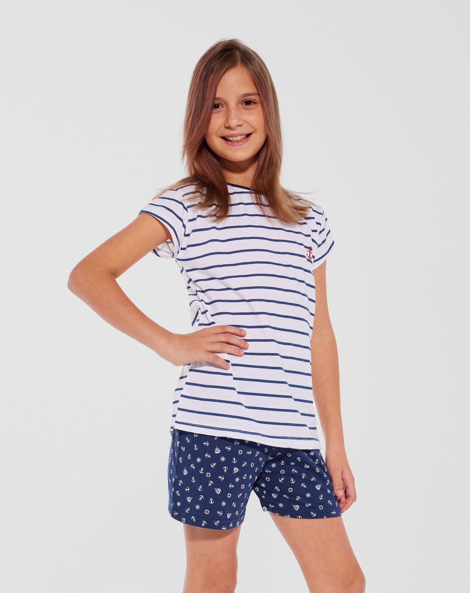 Dívčí pyžamo Cornette Kids Girl 245/103 Marine kr/r 98/128 bílo-zelená 122-128