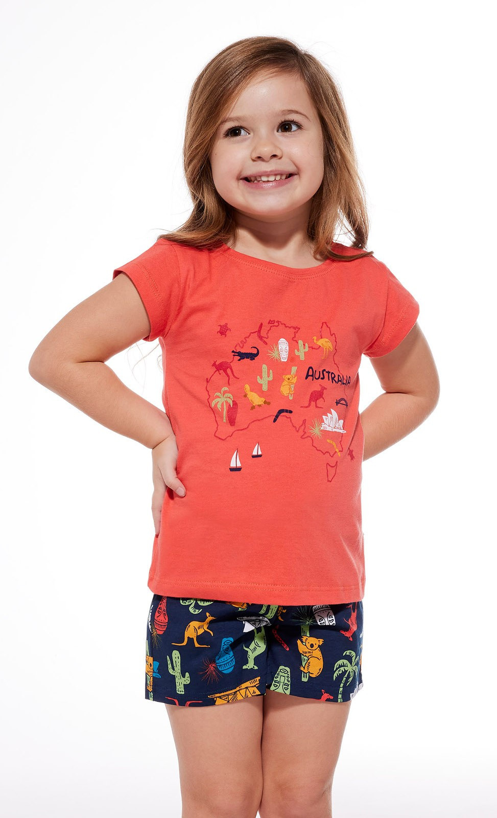 Dívčí pyžamo Cornette Kids Girl 787/104 Australia kr/r 98-128 korál 86-92