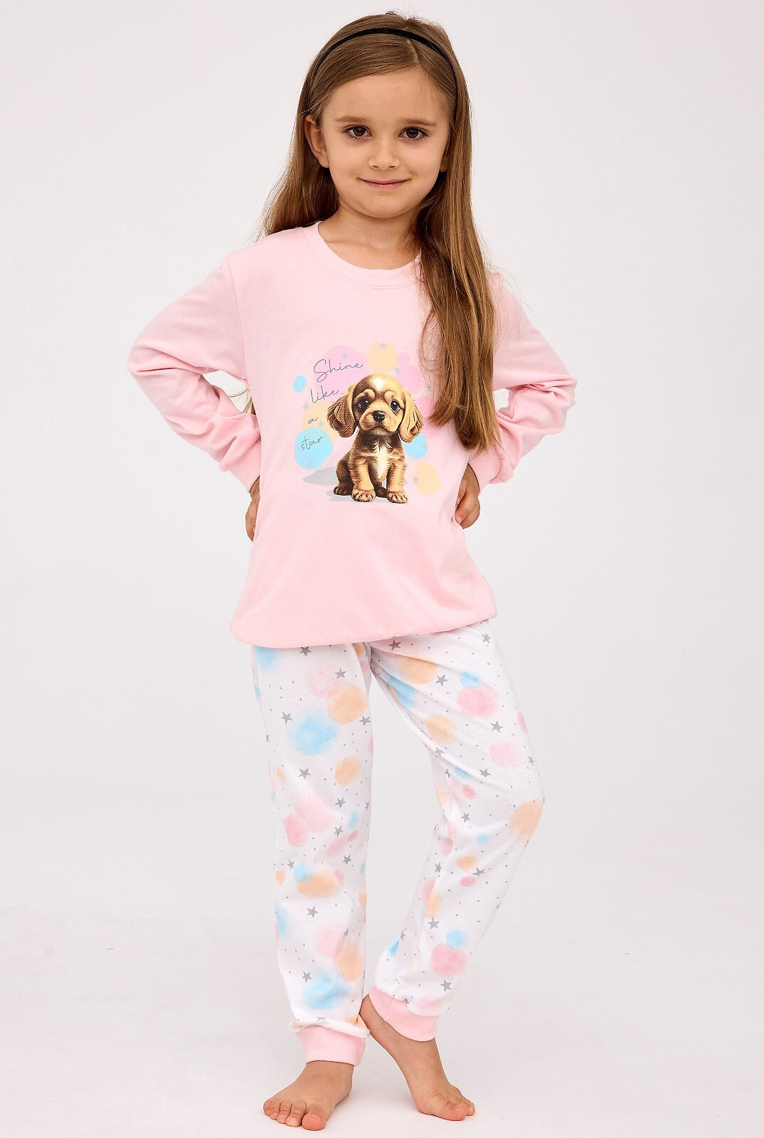 Dívčí pyžamo Cornette Kids Girl 594/179 Star dł/r 86-128 Růžová 98-104