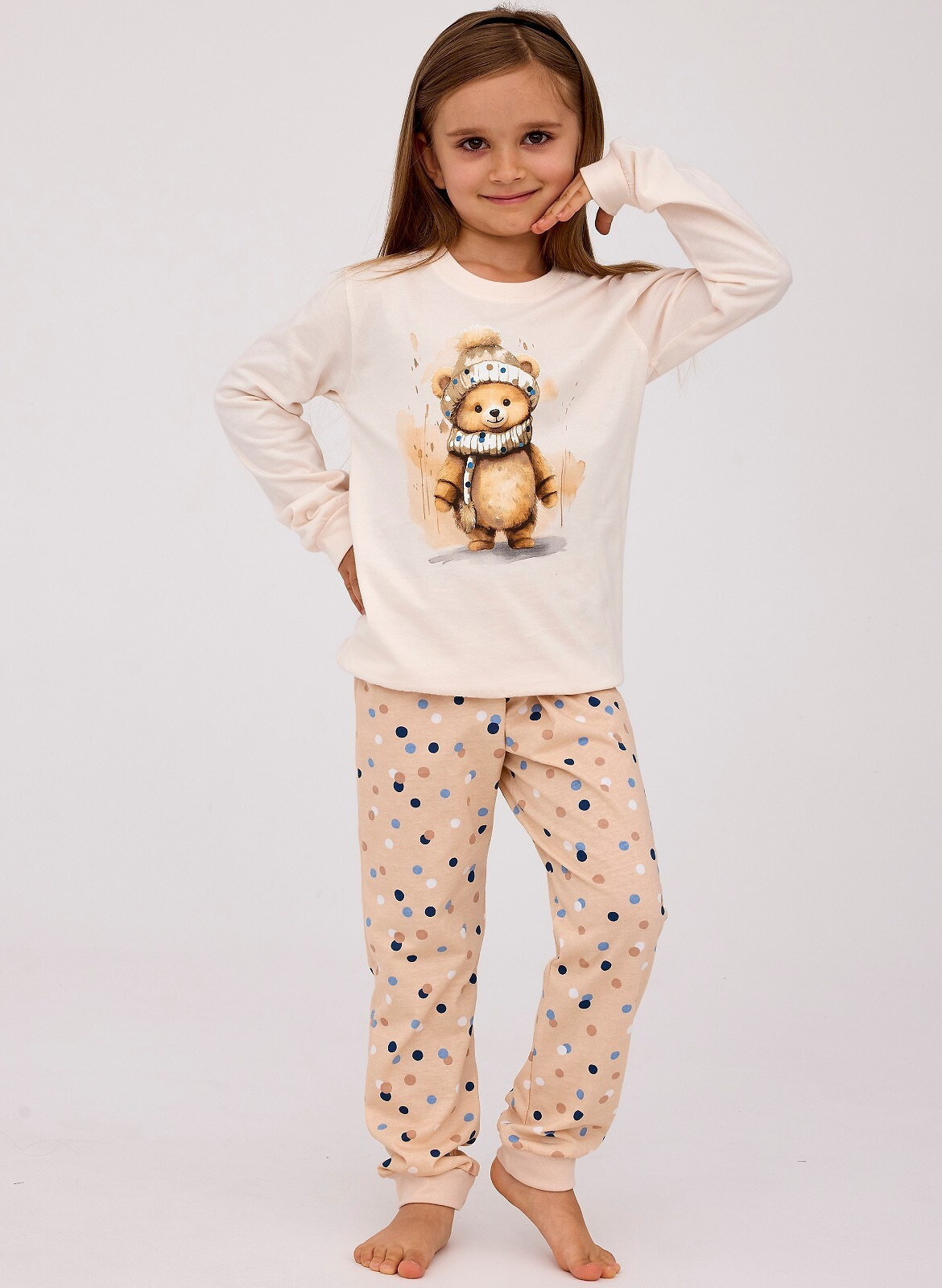 Dívčí pyžamo Cornette Kids Girl 594/180 Sweet Bear dł/r 86-128 ecru 122-128