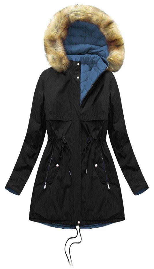 Černo-světle modrá oboustranná dámská zimní bunda s kapucí (W214BIG) odcienie niebieskiego XXL (44)