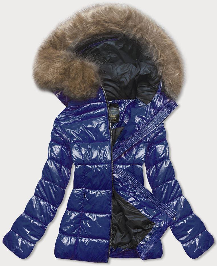 Lakovaná prošívaná dámská bunda v chrpové barvě (7695) odcienie niebieskiego S (36)