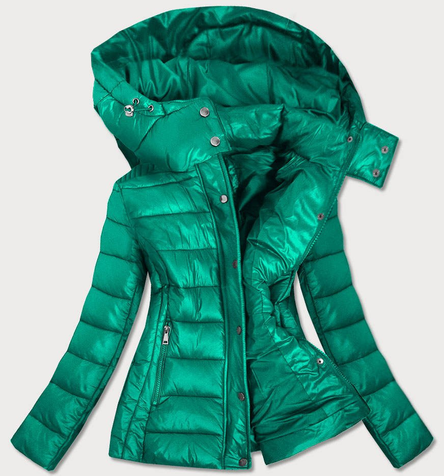 Zelená dámská prošívaná bunda s kapucí, kterou je možné odepnout (7560) odcienie zieleni S (36)