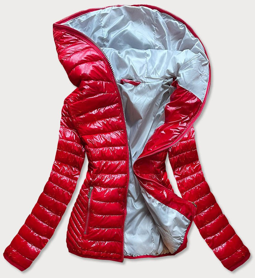 Červená prošívaná dámská bunda s kapucí (B9561) odcienie czerwieni XL (42)