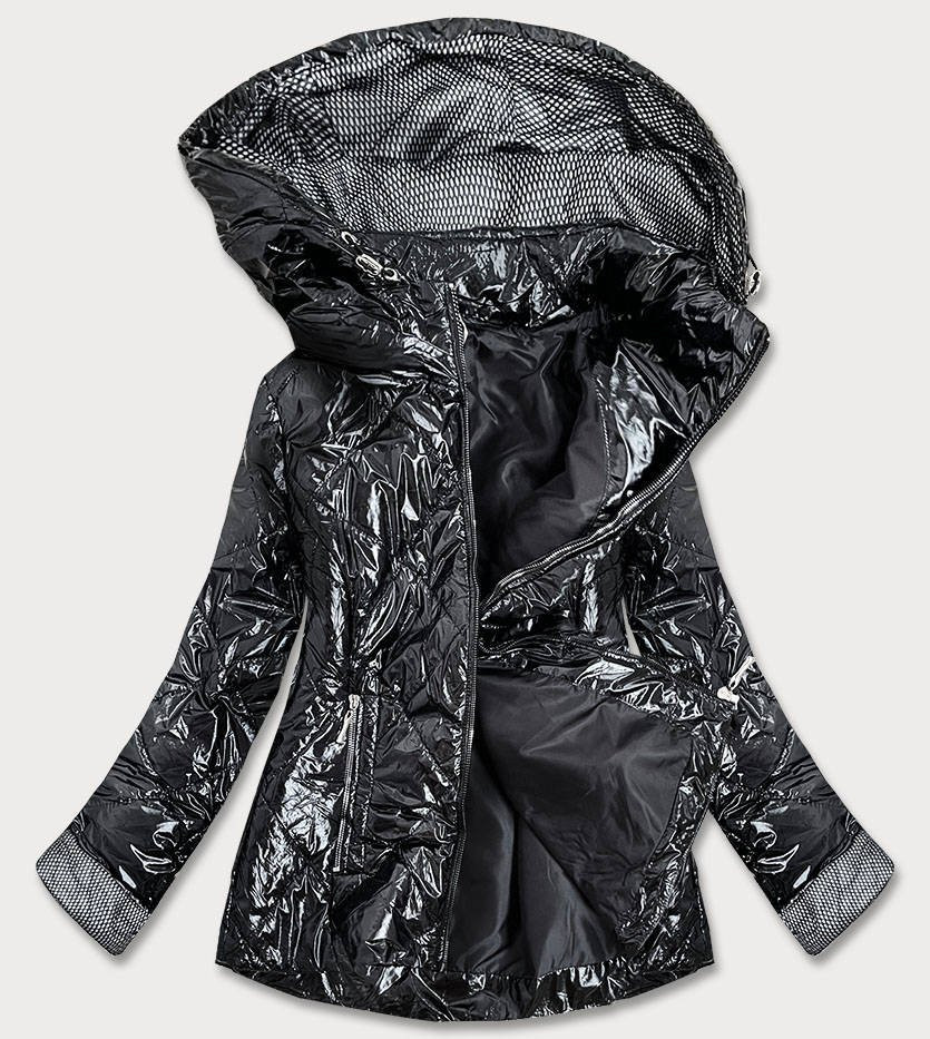 Lesklá černá prošívaná dámská bunda (B9573) odcienie czerni 50