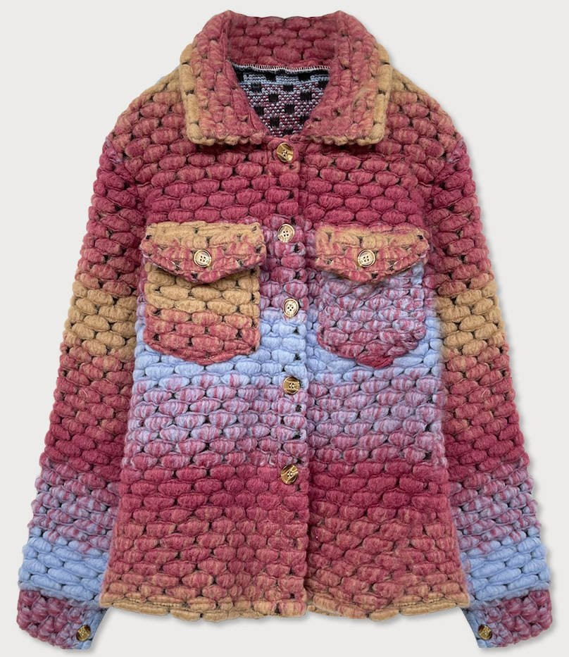 Tmavě růžová košilová dámská bunda s límcem (2453) odcienie niebieskiego ONE SIZE