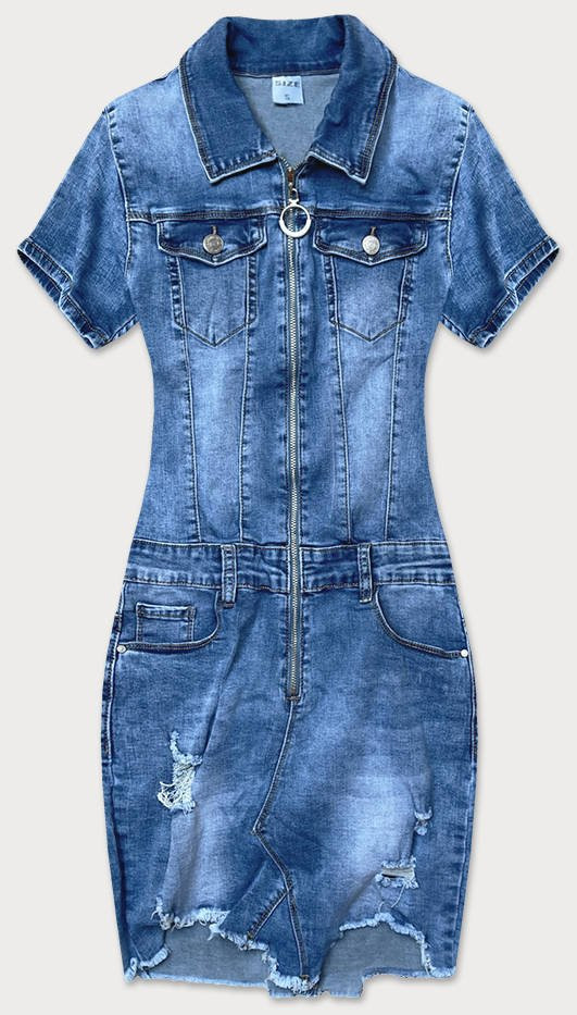 Světle modré džínové šaty s protrženími (GD6622) odcienie niebieskiego M (38)