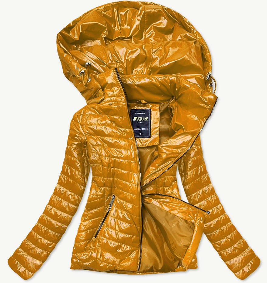 Lesklá dámská bunda v hořčicové barvě (6380) odcienie żółtego L (40)
