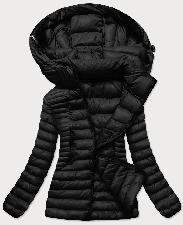 Černá dámská prošívaná bunda s kapucí (23032) odcienie czerni L (40)