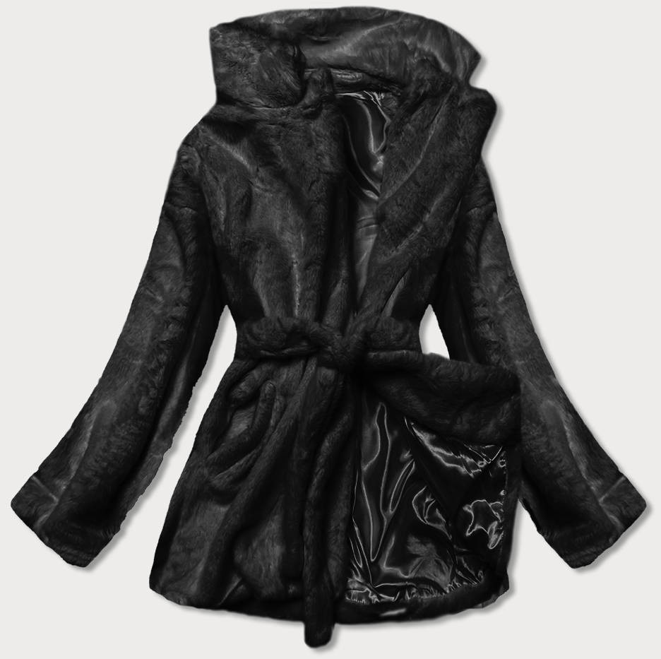 Černá dámská bunda - kožíšek s límcem (GSQ2166) odcienie czerni L (40)
