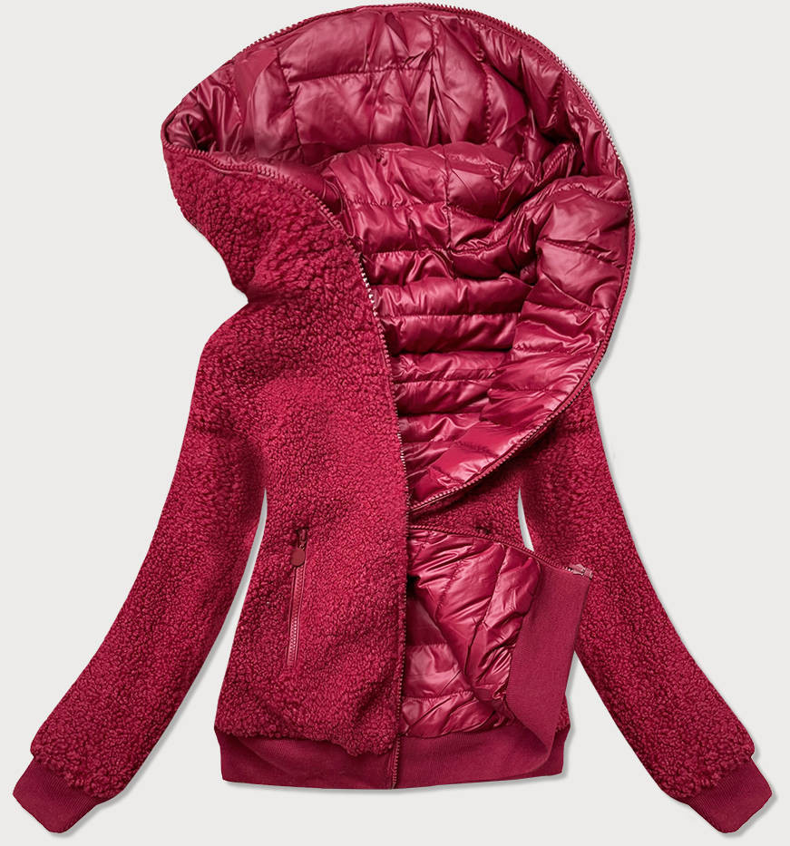 Oboustranná červená dámská bunda "beránek" (H-989-25) odcienie czerwieni XL (42)