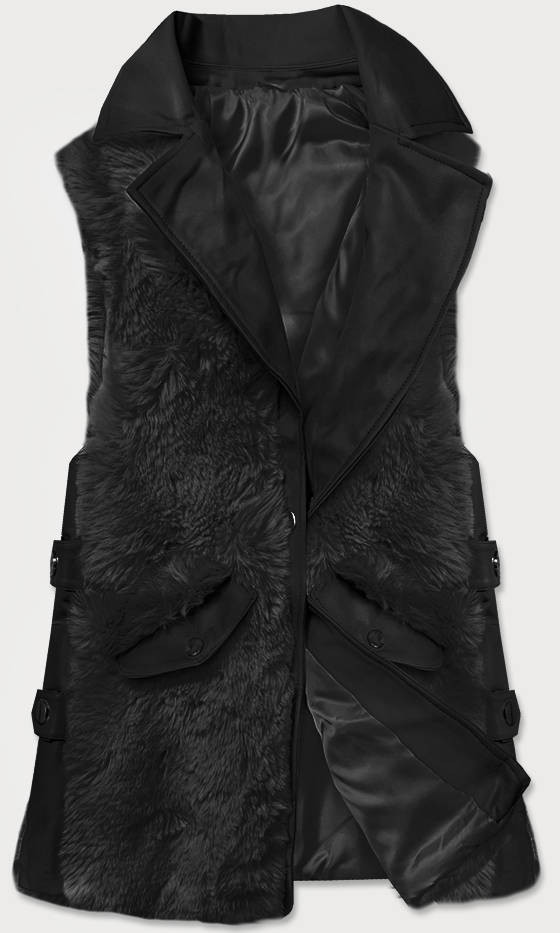Elegantní černá vesta z eko kůže a kožešiny (BR9592-101) odcienie czerni S (36)