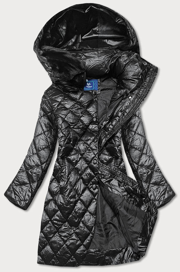 Černá dámská bunda s kožíškovým límcem (J9-068) odcienie czerni XXL (44)