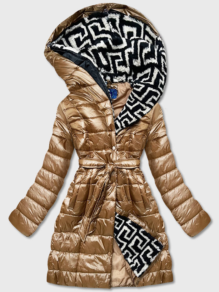 Lehká hnědá dámská zimní bunda se zateplenou kapucí (OMDL-019) odcienie brązu S (36)