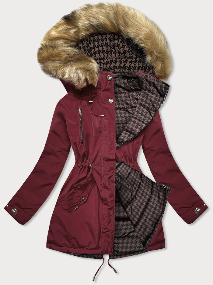 Bordó-hnědá oboustranná dámská zimní bunda (W557BIG) odcienie czerwieni 50