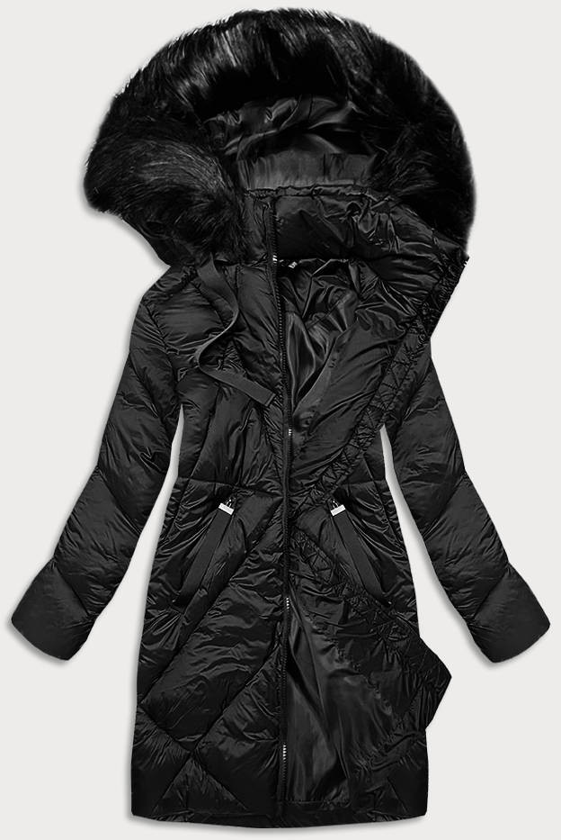 Dlouhá černá dámská zimní bunda (23070-1) odcienie czerni L (40)