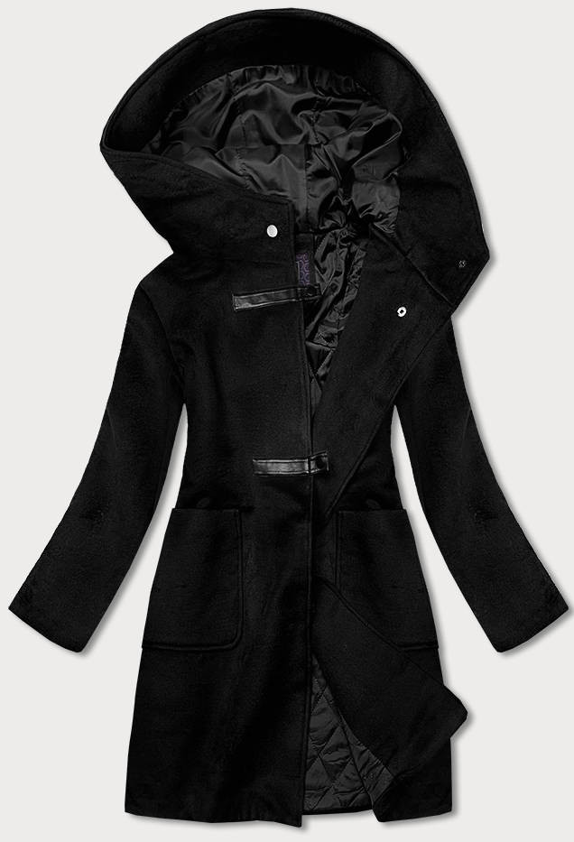 Krátký černý dámský kabát s kapucí (GSQ2311) odcienie czerni S (36)