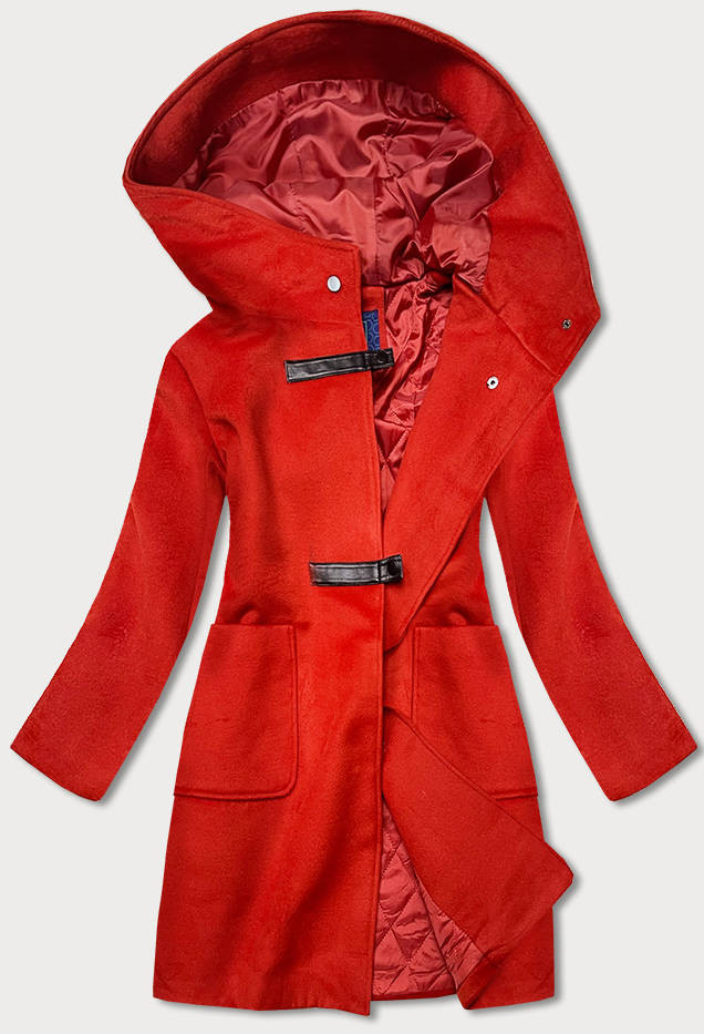 Krátký červený dámský kabát s kapucí (GSQ2311) odcienie czerwieni L (40)