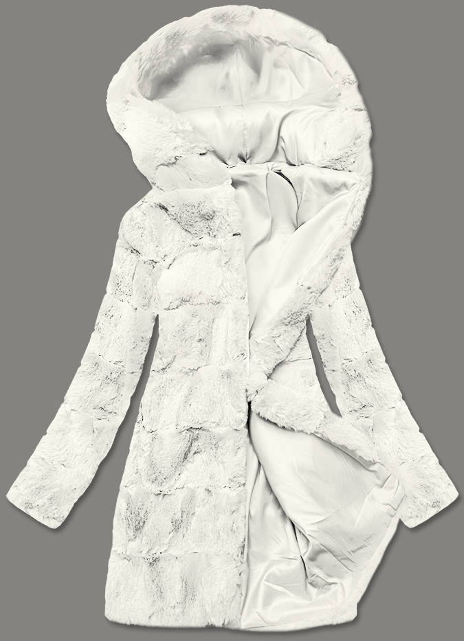 Bílá dámská bunda - kožíšek s kapucí (BR9741-26) odcienie bieli XL (42)