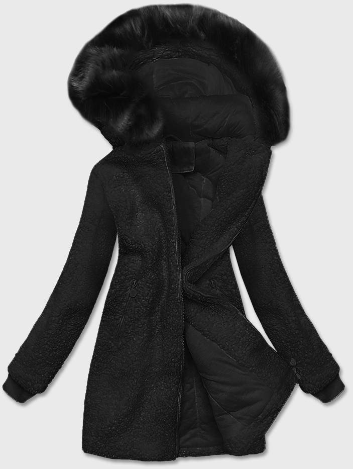 Černá dámská bunda "beránek" s kapucí (H-1030-01) odcienie czerni S (36)