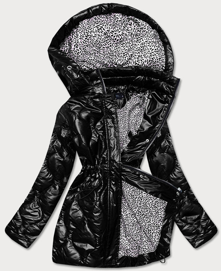 Černá dámská bunda s ozdobnou podšívkou (BH2182) odcienie czerni XL (42)