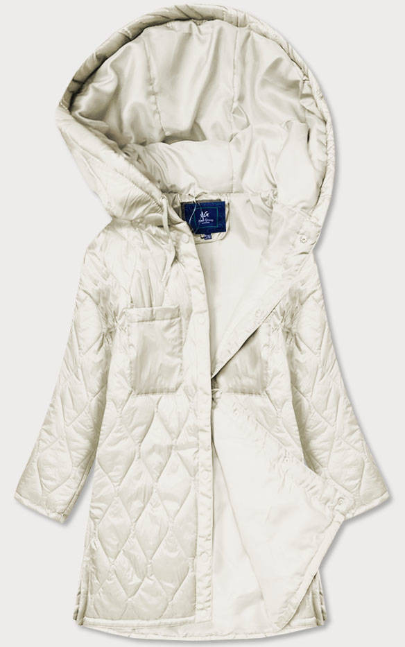 Dámská prošívaná oversize bunda v ecru barvě s kapucí (AG5-010) odcienie beżu XL (42)