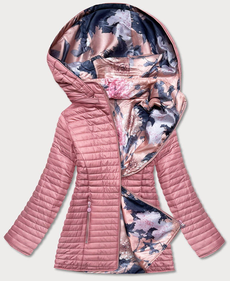 Růžová dámská oboustranná bunda s kapucí (SF732) odcienie różu 46