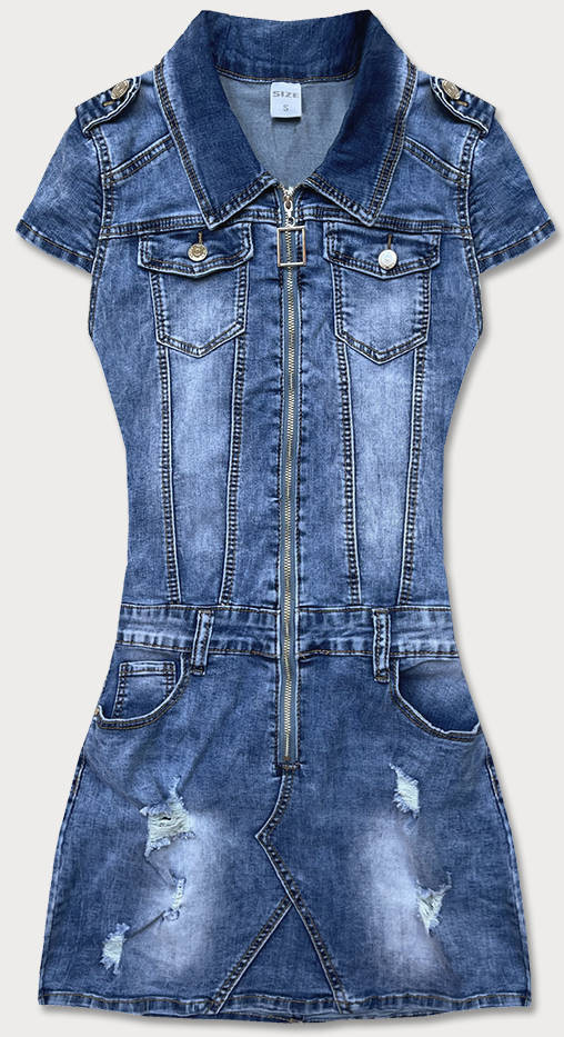 Světle modré džínové šaty s krátkými rukávy (GD6620) odcienie niebieskiego S (36)
