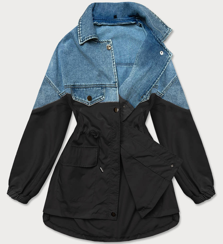 Světle modro-černá volná džínová bunda z různých spojených materiálů (B9791-5001) odcienie niebieskiego XL (42)