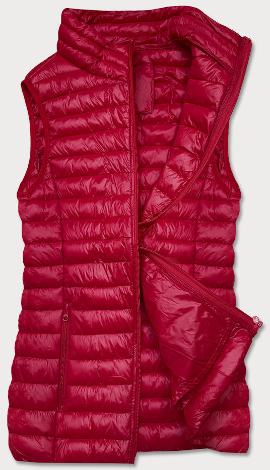 Krátká prošívaná dámská vesta v bordó barvě (5M702-6) odcienie czerwieni XL (42)