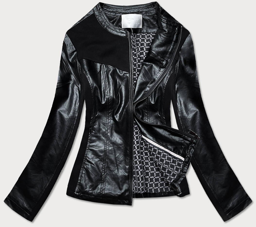 Vypasovaná černá dámská bunda s různých spojených materiálů (752ART) odcienie czerni XL (42)