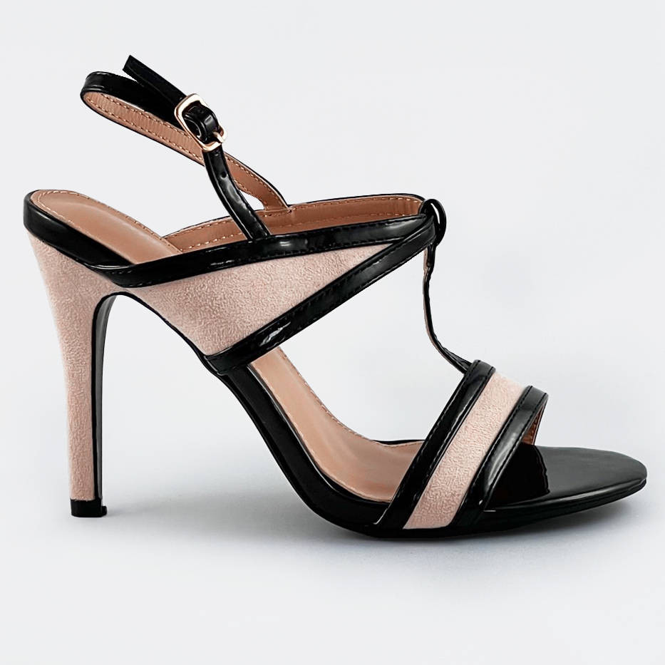 Černo-béžové dámské sandálky z různých spojených materiálů (HB09) odcienie beżu XL (42)