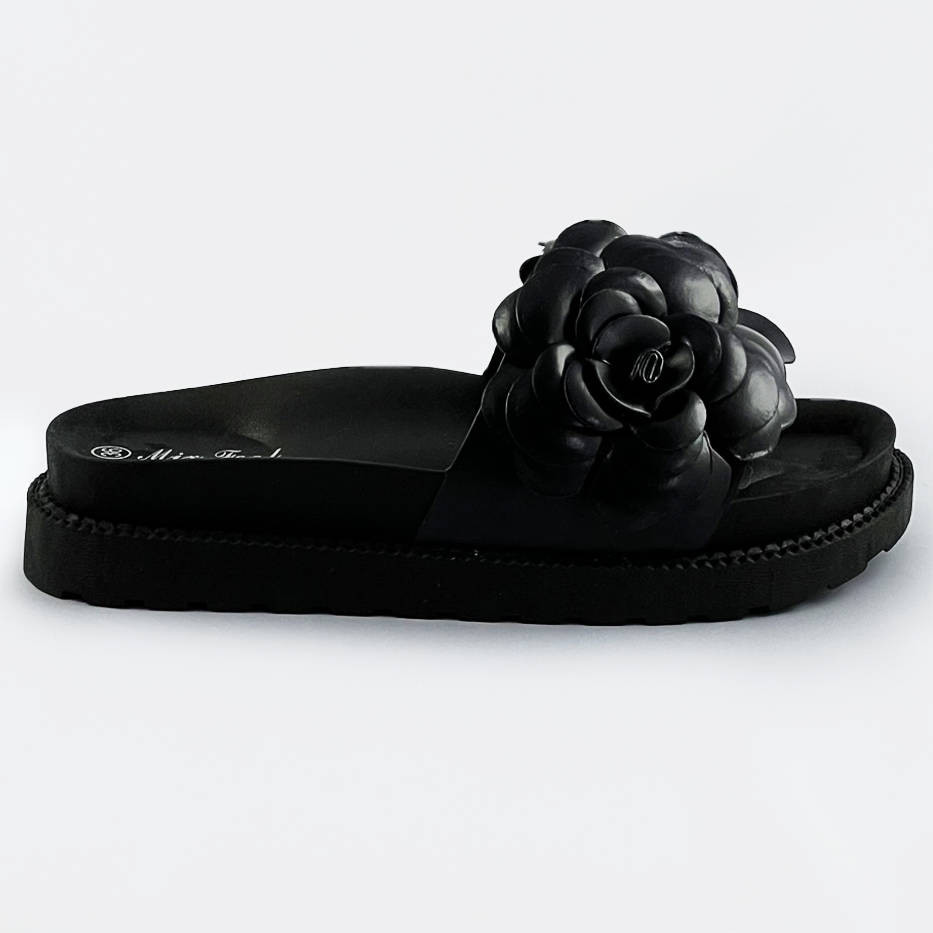 Černé dámské pantofle s květinou (CM-41) odcienie czerni XL (42)
