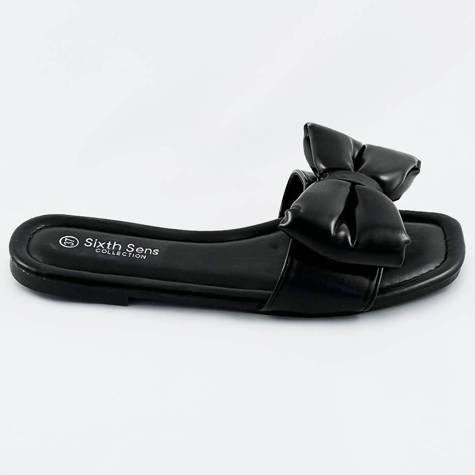 Černé dámské pantofle s mašlí (H47) odcienie czerni XL (42)