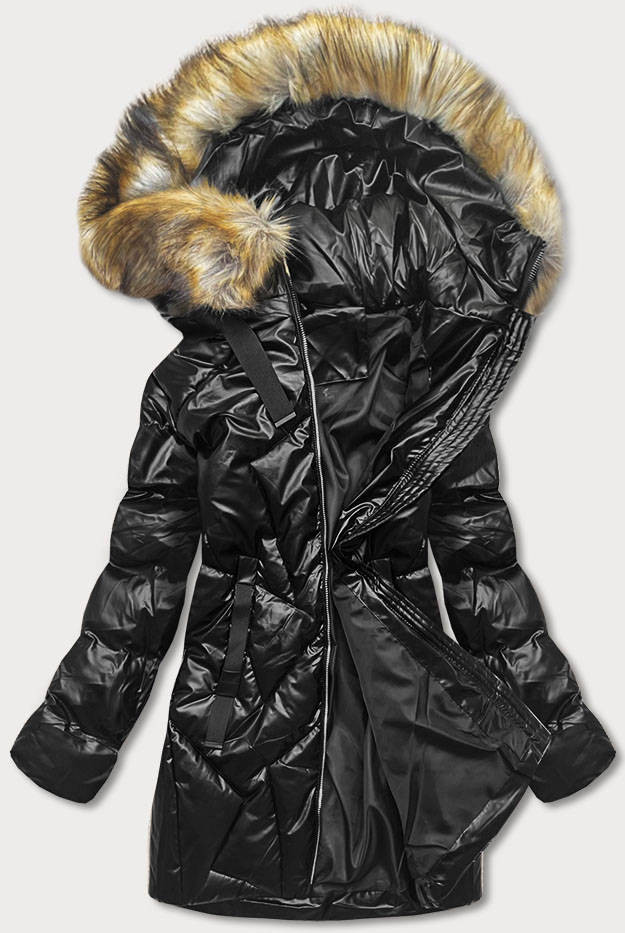 Černo-hnědá dámská zimní bunda s kapucí (5m775-392) odcienie czerni XL (42)