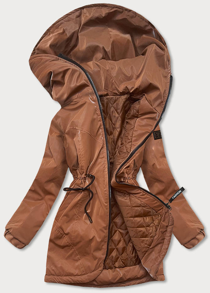 Dámská bunda v karamelové barvě s kapucí (B8105-12) odcienie brązu XXL (44)