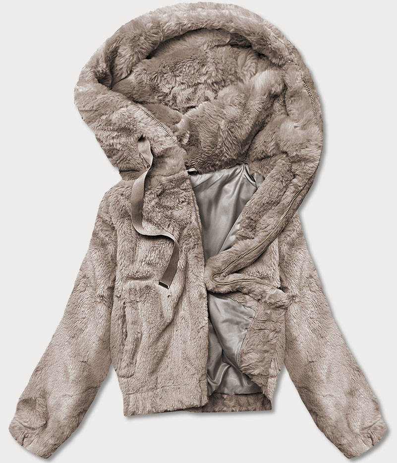 Krátká béžová dámská kožešinová bunda (B8050-12) odcienie beżu XL (42)