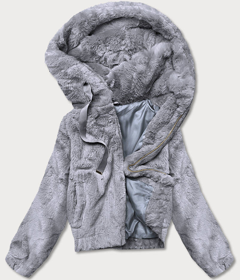 Krátká šedá dámská kožešinová bunda (B8050-9) odcienie szarości M (38)